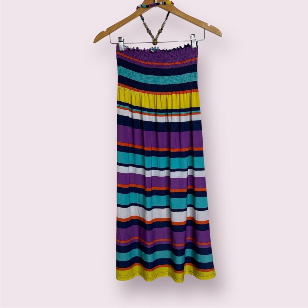 Chillipop Smocked Summer Dress Girls Kids Size 10/12 Multi Stripe Beachy Vacay
